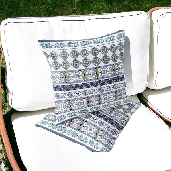 Homeroots Set Of Two 16" X 16" Blue And White Striped Indoor Outdoor Throw Pillow  Polyester 535890