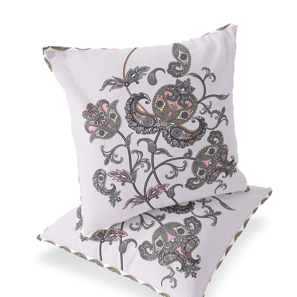 Homeroots Set Of Two 16" X 16" Gray And White Botanical Indoor Outdoor Throw Pillow  Polyester 535891