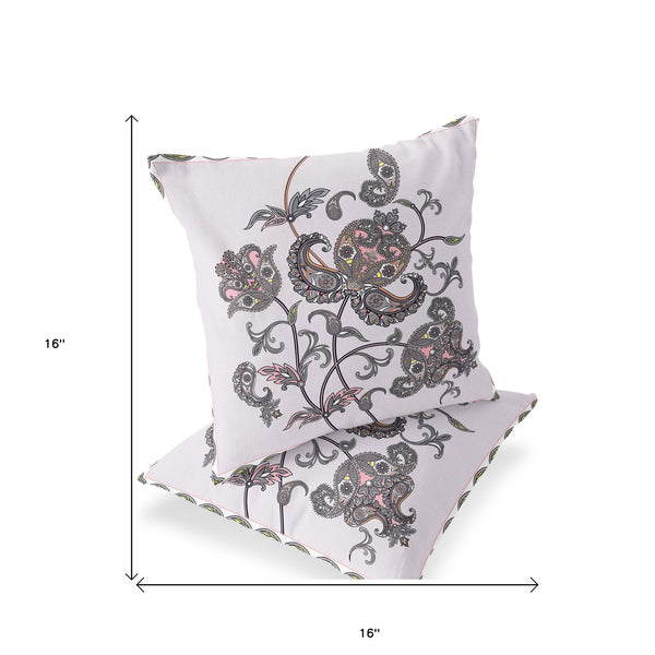 Homeroots Set Of Two 16" X 16" Gray And White Botanical Indoor Outdoor Throw Pillow  Polyester 535891