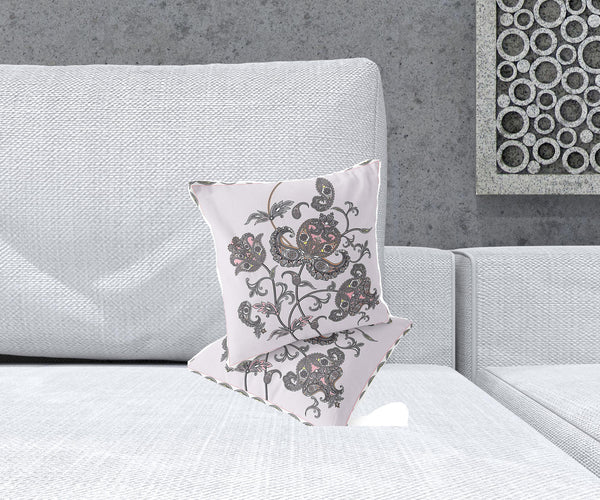 Homeroots Set Of Two 16" X 16" Gray And White Botanical Indoor Outdoor Throw Pillow  Polyester 535891