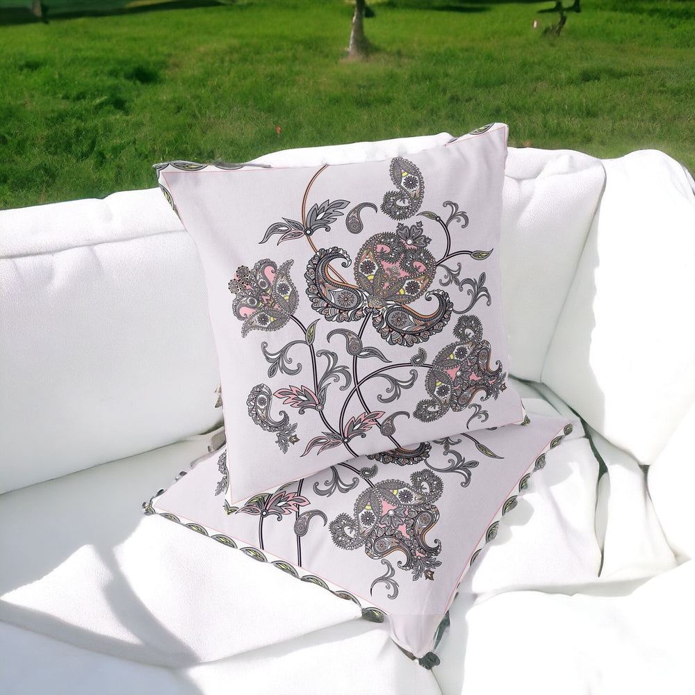 Homeroots Set Of Two 16" X 16" Gray And White Botanical Indoor Outdoor Throw Pillow  Polyester 535891