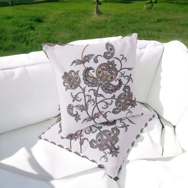 Homeroots Set Of Two 16" X 16" Gray And White Botanical Indoor Outdoor Throw Pillow  Polyester 535891