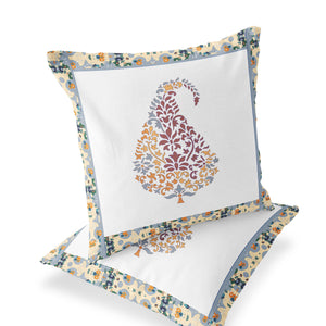 Homeroots Set Of Two 16" X 16" Red And White Botanical Indoor Outdoor Throw Pillow  Polyester 535893