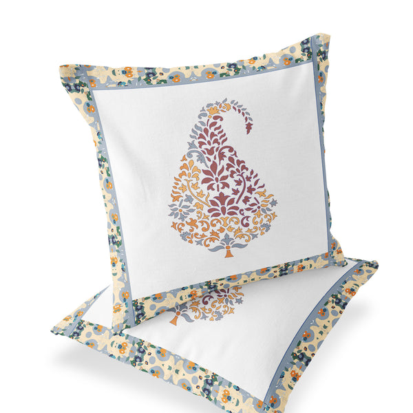 Homeroots Set Of Two 16" X 16" Red And White Botanical Indoor Outdoor Throw Pillow  Polyester 535893