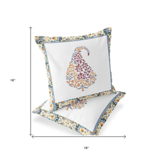 Homeroots Set Of Two 16" X 16" Red And White Botanical Indoor Outdoor Throw Pillow  Polyester 535893