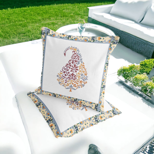 Homeroots Set Of Two 16" X 16" Red And White Botanical Indoor Outdoor Throw Pillow  Polyester 535893