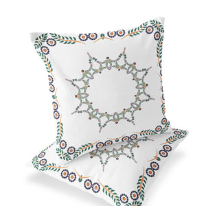 Homeroots Set Of Two 16" X 16" Green And White Botanical Indoor Outdoor Throw Pillow  Polyester 535894