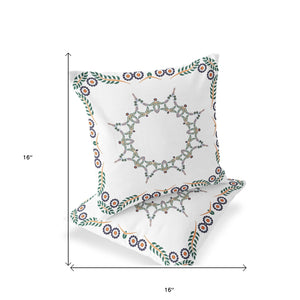 Homeroots Set Of Two 16" X 16" Green And White Botanical Indoor Outdoor Throw Pillow  Polyester 535894