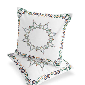 Homeroots Set Of Two 16" X 16" Green And White Botanical Indoor Outdoor Throw Pillow  Polyester 535894