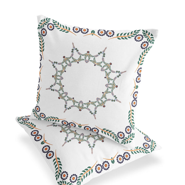 Homeroots Set Of Two 16" X 16" Green And White Botanical Indoor Outdoor Throw Pillow  Polyester 535894