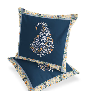 Homeroots Set Of Two 16" X 16" Blue And Orange Botanical Indoor Outdoor Throw Pillow  Polyester 535895