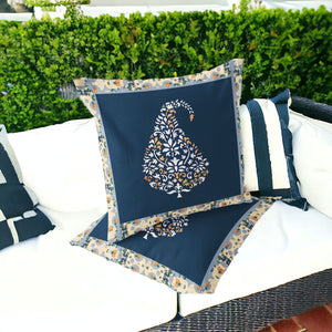 Homeroots Set Of Two 16" X 16" Blue And Orange Botanical Indoor Outdoor Throw Pillow  Polyester 535895