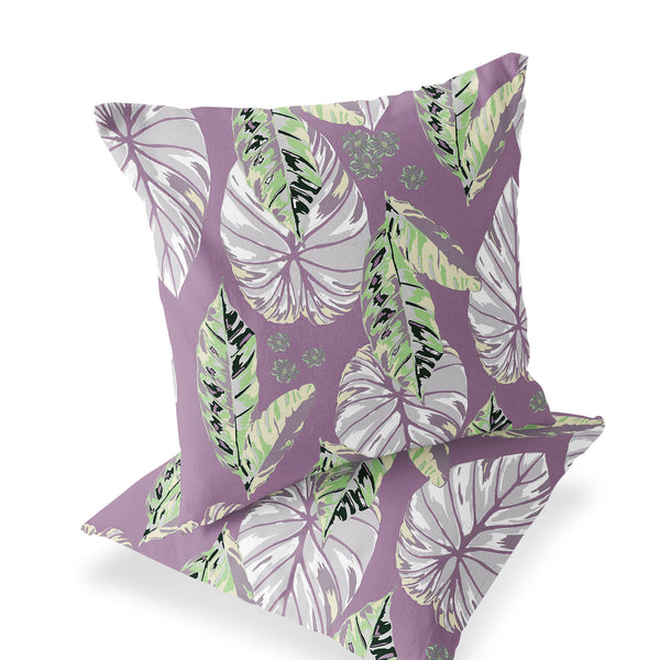 Homeroots Set Of Two 16" X 16" Purple And White Botanical Indoor Outdoor Throw Pillow  Polyester 535896