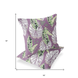 Homeroots Set Of Two 16" X 16" Purple And White Botanical Indoor Outdoor Throw Pillow  Polyester 535896