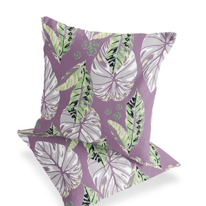 Homeroots Set Of Two 16" X 16" Purple And White Botanical Indoor Outdoor Throw Pillow  Polyester 535896