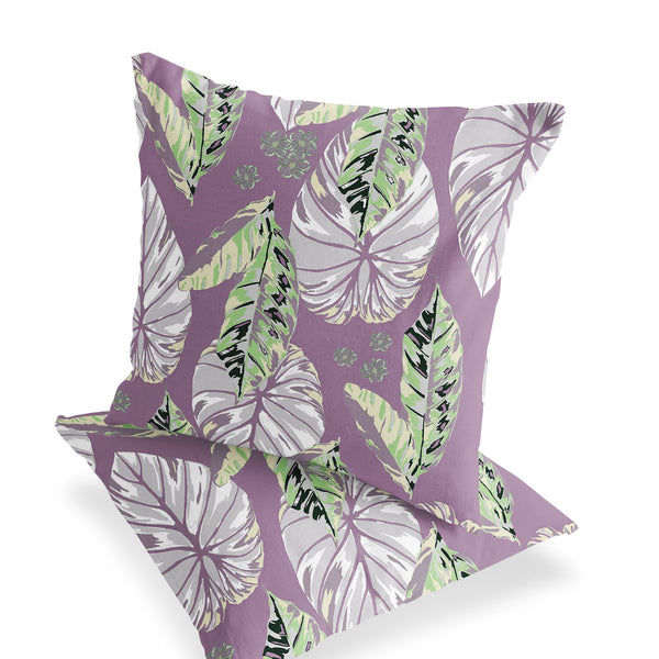 Homeroots Set Of Two 16" X 16" Purple And White Botanical Indoor Outdoor Throw Pillow  Polyester 535896
