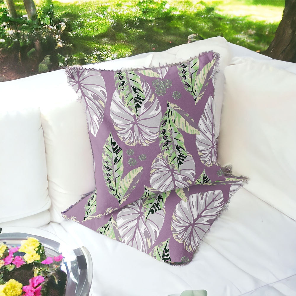Homeroots Set Of Two 16" X 16" Purple And White Botanical Indoor Outdoor Throw Pillow  Polyester 535896