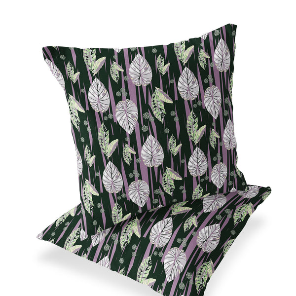 Homeroots Set Of Two 16" X 16" Purple And White Botanical Indoor Outdoor Throw Pillow  Polyester 535897