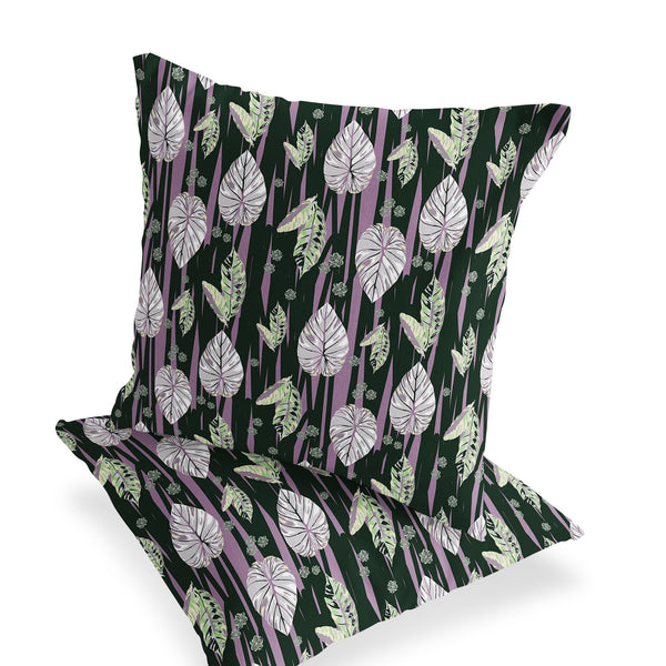 Homeroots Set Of Two 16" X 16" Purple And White Botanical Indoor Outdoor Throw Pillow  Polyester 535897