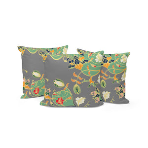 Homeroots Set Of Three 16" X 16" Gray And Orange Botanical Indoor Outdoor Throw Pillow  Polyester 535899