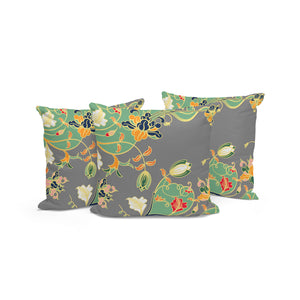 Homeroots Set Of Three 16" X 16" Gray And Orange Botanical Indoor Outdoor Throw Pillow  Polyester 535899