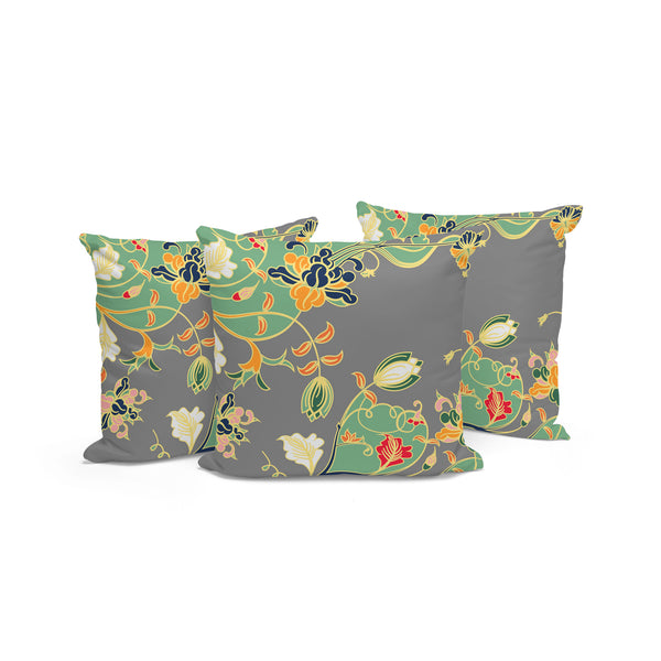Homeroots Set Of Three 16" X 16" Gray And Orange Botanical Indoor Outdoor Throw Pillow  Polyester 535899