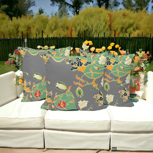 Homeroots Set Of Three 16" X 16" Gray And Orange Botanical Indoor Outdoor Throw Pillow  Polyester 535899