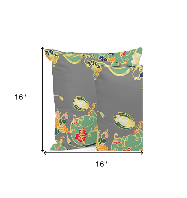 Homeroots Set Of Three 16" X 16" Gray And Orange Botanical Indoor Outdoor Throw Pillow  Polyester 535899