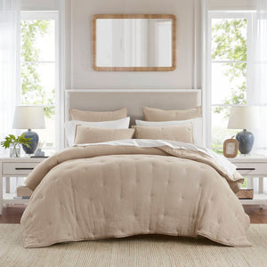 English Elm 3-piece King Cotton Muslin Quilt Set Crinkle Texture Embroidered Farmhouse Bedding B035P408350