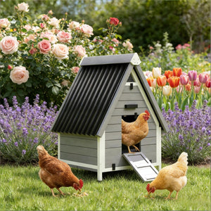 English Elm Pet Fir Wood Outdoor Chicken Coop Elevated Base Lockable Ramp All Weather Small Flock T3971P455204