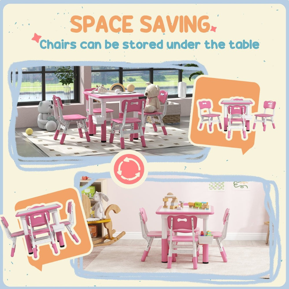 English Elm Qaba Kids Table And Chair Set - Adjustable 5-Piece Toddler Furniture With Storage, Easy Clean Design W2225P217316-GIGA