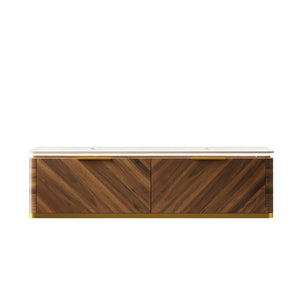 English Elm Dina Floating Plywood Bathroom Vanity with Sintered Stone Top and French Textured Drawers W2615P330749