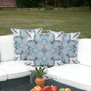 Homeroots Set Of Three 16" X 16" Blue And White Geometric Indoor Outdoor Throw Pillow  Polyester 535900