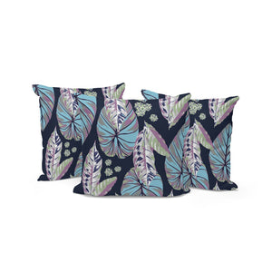 HomeRoots Set of Three 16" x 16" Botanical Throw Pillows in Blue & Purple for Chic Indoor/Outdoor Style 535901