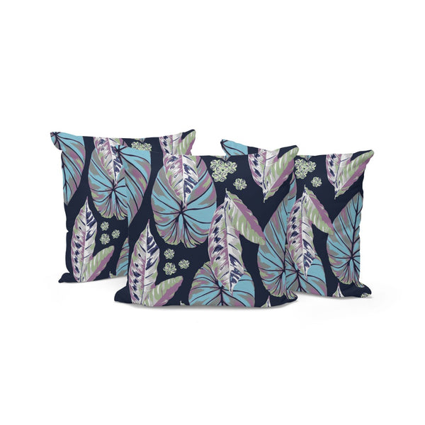 HomeRoots Set of Three 16" x 16" Botanical Throw Pillows in Blue & Purple for Chic Indoor/Outdoor Style 535901