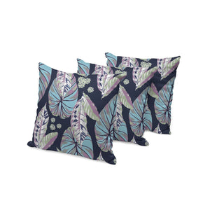 HomeRoots Set of Three 16" x 16" Botanical Throw Pillows in Blue & Purple for Chic Indoor/Outdoor Style 535901