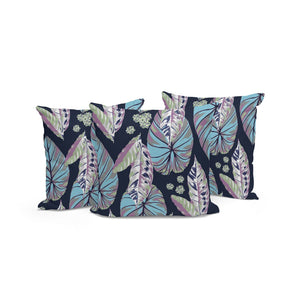 HomeRoots Set of Three 16" x 16" Botanical Throw Pillows in Blue & Purple for Chic Indoor/Outdoor Style 535901