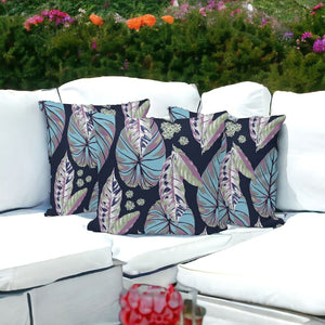 HomeRoots Set of Three 16" x 16" Botanical Throw Pillows in Blue & Purple for Chic Indoor/Outdoor Style 535901
