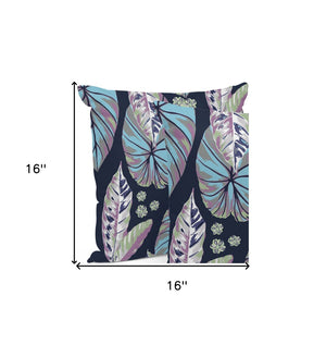 HomeRoots Set of Three 16" x 16" Botanical Throw Pillows in Blue & Purple for Chic Indoor/Outdoor Style 535901