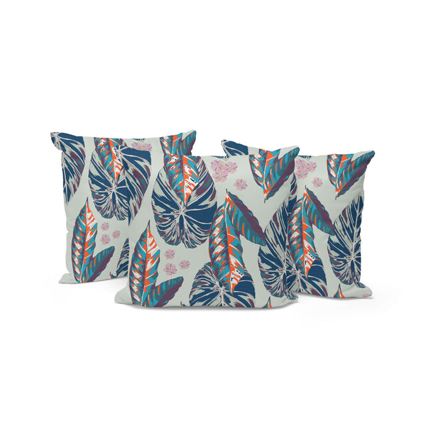 Homeroots Set Of Three 16" X 16" Blue And Gray Botanical Indoor Outdoor Throw Pillow  Polyester 535902
