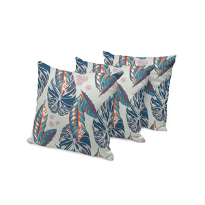 Homeroots Set Of Three 16" X 16" Blue And Gray Botanical Indoor Outdoor Throw Pillow  Polyester 535902