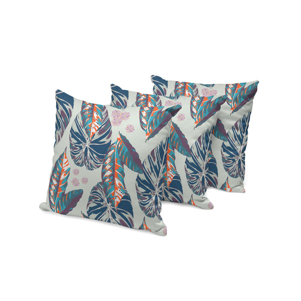 Homeroots Set Of Three 16" X 16" Blue And Gray Botanical Indoor Outdoor Throw Pillow  Polyester 535902