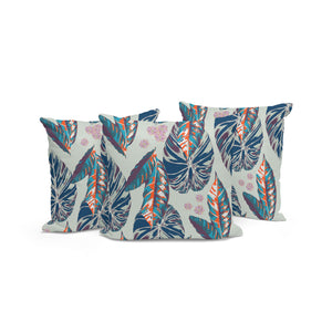 Homeroots Set Of Three 16" X 16" Blue And Gray Botanical Indoor Outdoor Throw Pillow  Polyester 535902