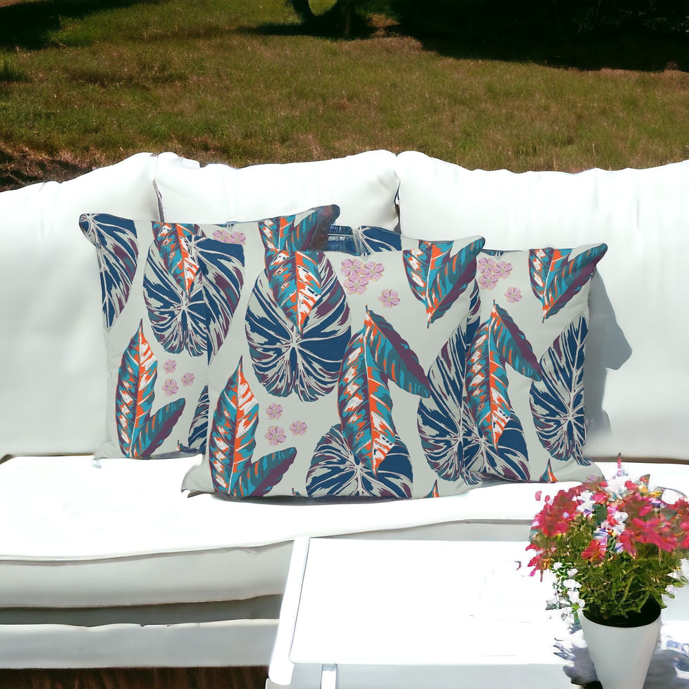 Homeroots Set Of Three 16" X 16" Blue And Gray Botanical Indoor Outdoor Throw Pillow  Polyester 535902
