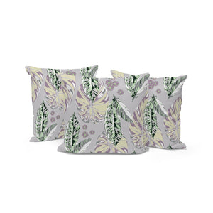 HomeRoots Set of Three 16" Gray and Purple Botanical Throw Pillows for Indoor/Outdoor Comfort and Style 535903