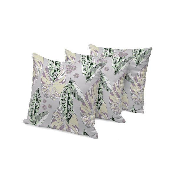 HomeRoots Set of Three 16" Gray and Purple Botanical Throw Pillows for Indoor/Outdoor Comfort and Style 535903