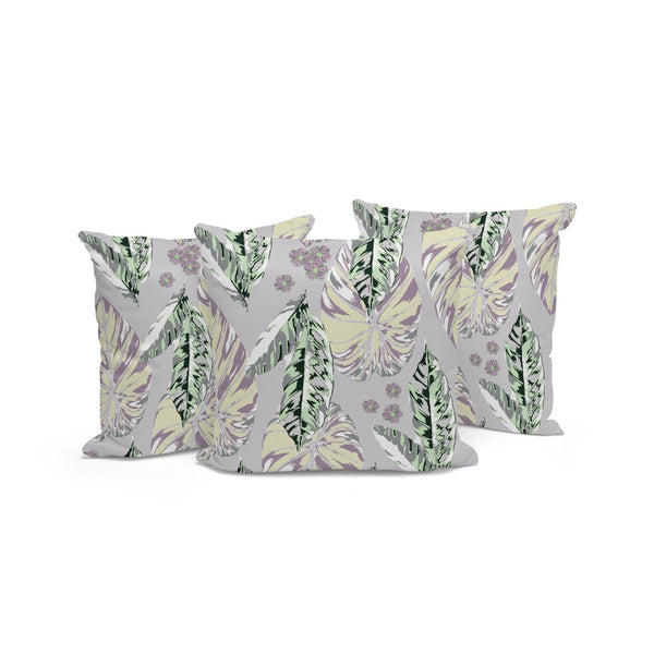 HomeRoots Set of Three 16" Gray and Purple Botanical Throw Pillows for Indoor/Outdoor Comfort and Style 535903