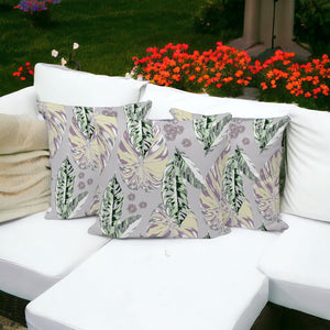 HomeRoots Set of Three 16" Gray and Purple Botanical Throw Pillows for Indoor/Outdoor Comfort and Style 535903