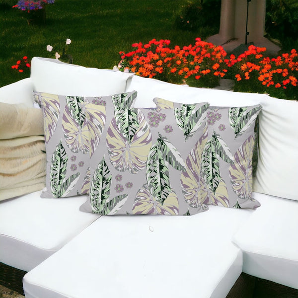 HomeRoots Set of Three 16" Gray and Purple Botanical Throw Pillows for Indoor/Outdoor Comfort and Style 535903