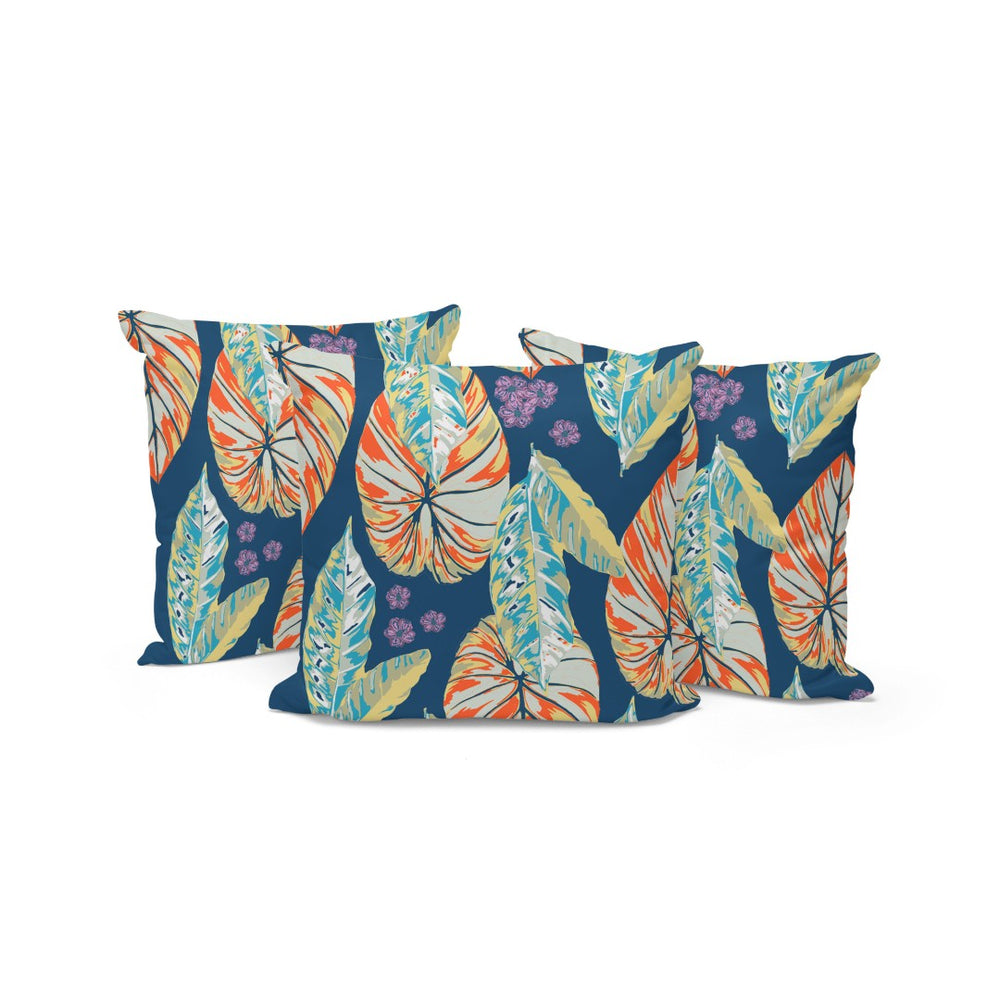 HomeRoots Set of Three 16" X 16" Vibrant Blue and Orange Botanical Throw Pillows for Indoor/Outdoor Comfort 535904